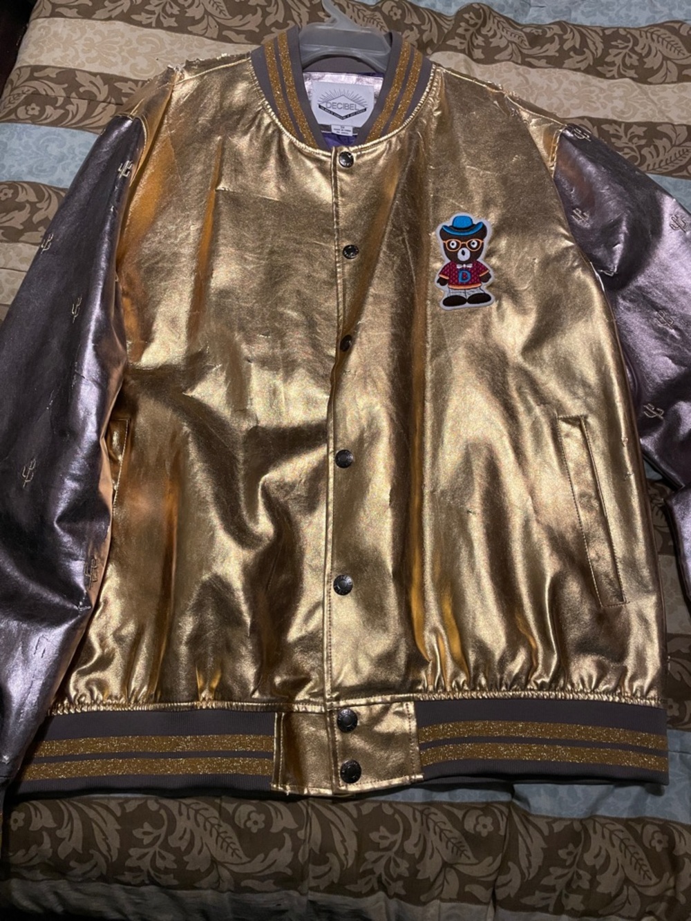 3x Decibel Metallic Gold Bomber Jacket with Teddy Patch